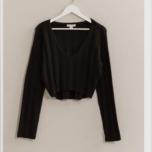 Hyfve Cropped V-Neck Ribbed Sweater Top, Black, Size new in bag s m l